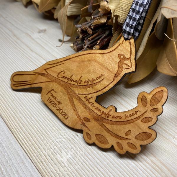 Cardinal Memorial Wooden Christmas Ornament - Cardinals Appear Angels are Near picture