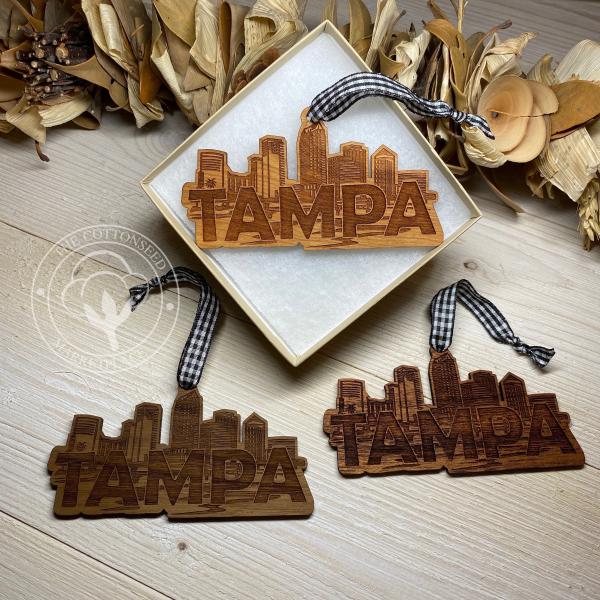 Tampa Skyline Wooden Christmas Ornament picture