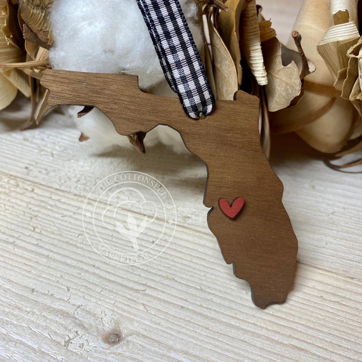 Florida Ornament with Town Heart Wooden Christmas Ornament picture
