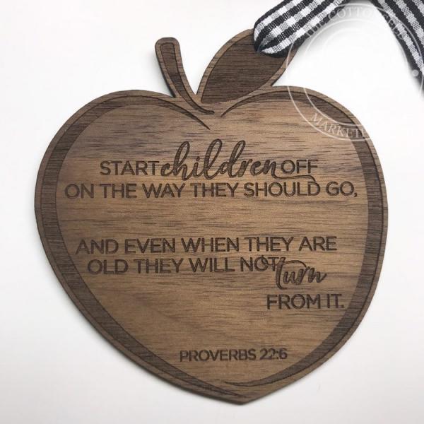 Religious Teacher Apple Proverbs 22:6 Wooden Christmas Ornament picture
