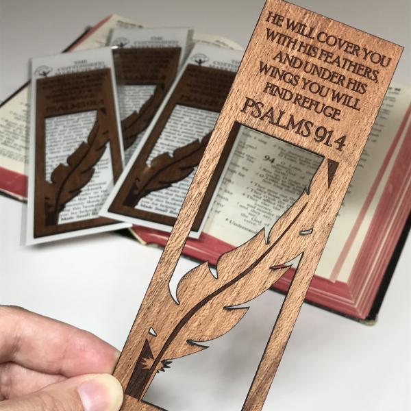Psalms 91:4 Feather Wooden Bookmark picture