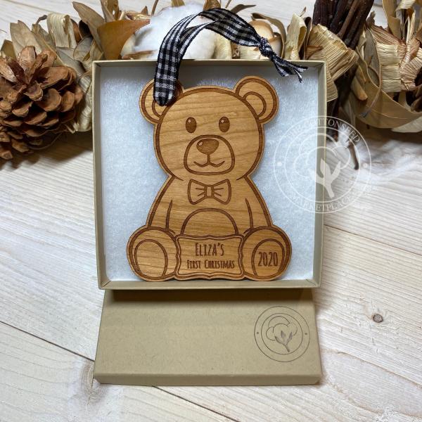 Teddy Bear, Baby's First Christmas Wooden Christmas Ornament picture