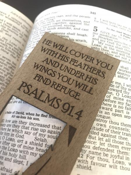 Psalms 91:4 Feather Wooden Bookmark picture