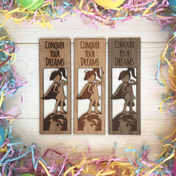 Conquer Your Dreams Wooden Bookmark for Kids