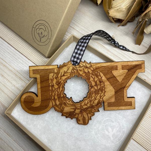 Joy Wooden Christmas Ornament with Wreath picture