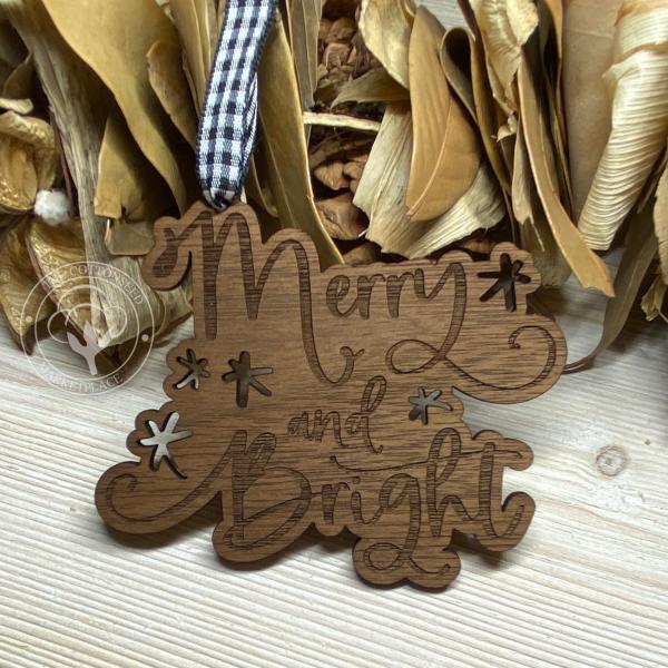 Merry and Bright Wooden Christmas Ornament picture