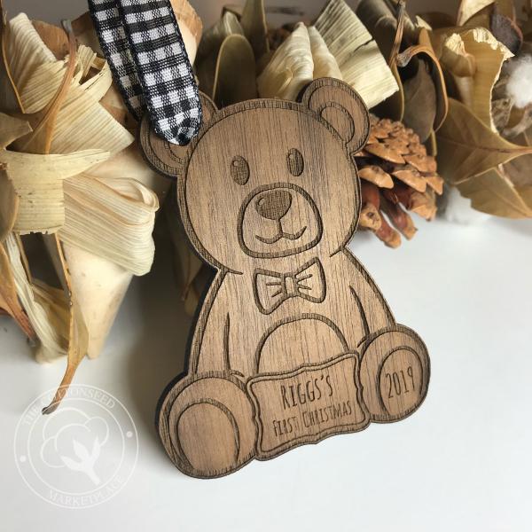 Teddy Bear, Baby's First Christmas Wooden Christmas Ornament picture