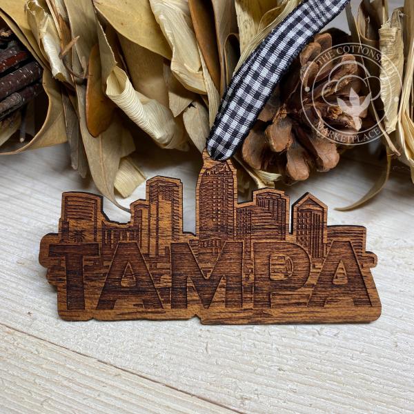 Tampa Skyline Wooden Christmas Ornament picture