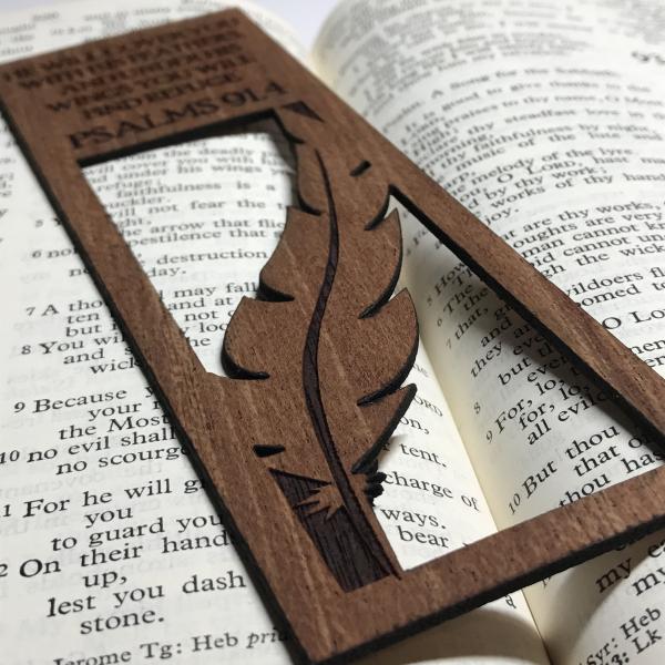 Psalms 91:4 Feather Wooden Bookmark picture