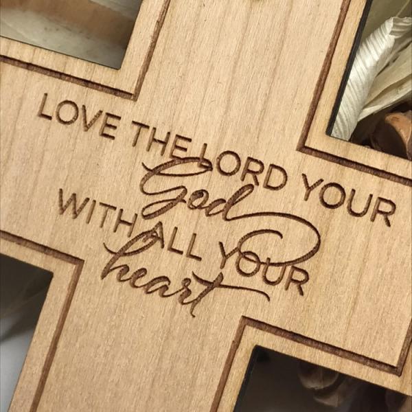 Religious Cross "Love the Lord" Matthew 22:37 Wooden Christmas Ornament picture