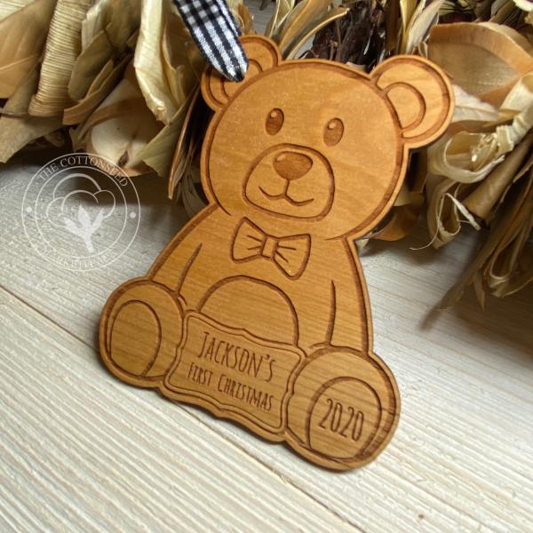 Teddy Bear, Baby's First Christmas Wooden Christmas Ornament picture