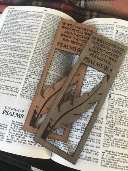 Psalms 91:4 Feather Wooden Bookmark picture