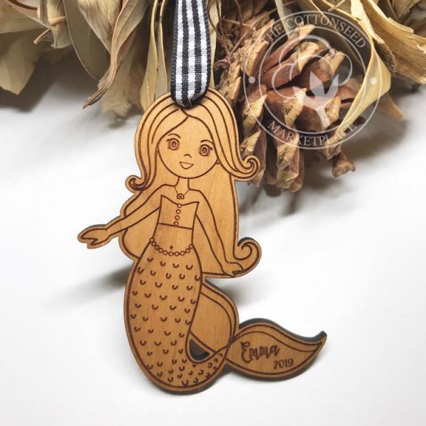 Mermaid Wooden Christmas Ornament picture