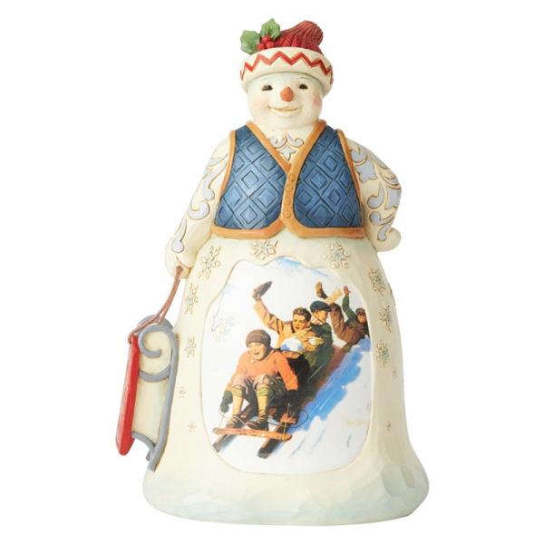 Signed Jim Shore Snowman "Snowman with Sledding Scene"