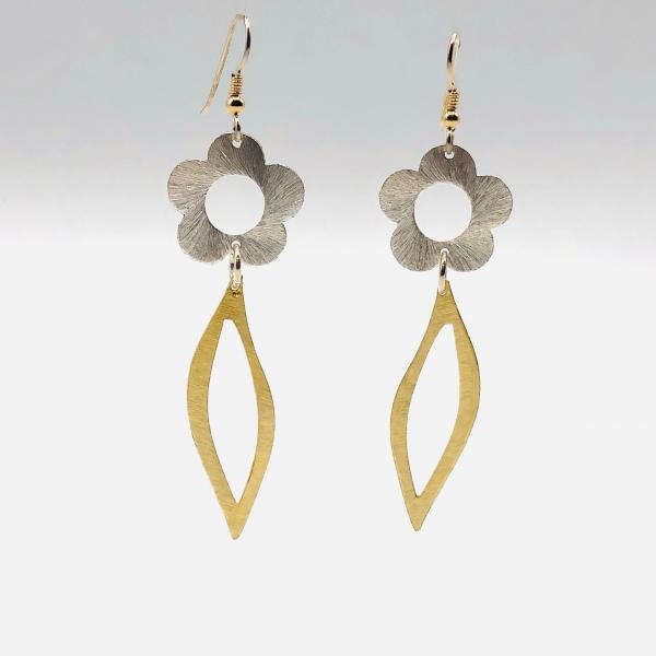 Flower Power! Fun but Sophisticated Lightweight Statement Dangle Earrings by DianaHDesigns. Contemporary two-tone with sterling ear wires. picture