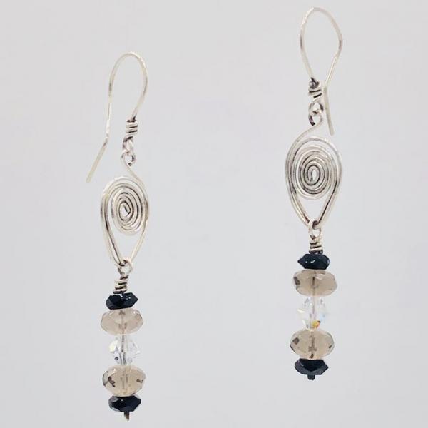 Modern design, boho appeal! Handmade Sterling Silver Dangle Earrings by DianaHDesigns. Crystals with Hand formed ear wires & wire detail! picture