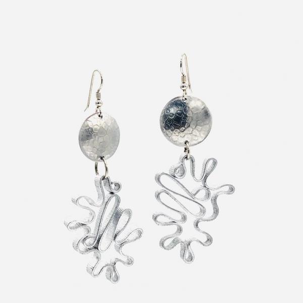 Cosmic Zen Splat Flower Handmade Earrings by DianaHDesigns. Silver Aluminum, Contemporary, Lightweight, Fun Statement Earrings...only Pair! picture