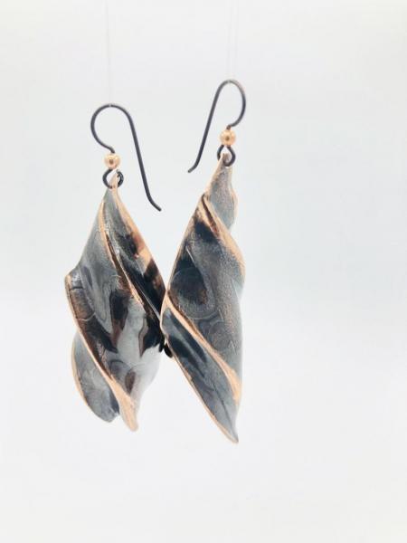 Leaf shaped fold-formed copper earrings in a deep chocolate brown are Handmade by DianaHDesigns. One-of-a-kind, organic, edgy, modern, boho! picture