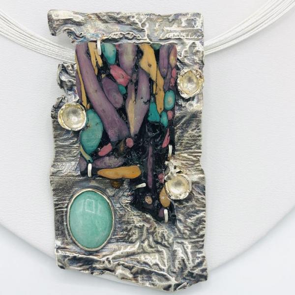 Reticulated Sterling Silver and Heather Handmade Pendant Necklace. Artful Jewelry by DianaHDesigns. One-of-a-kind, Earrings available too! picture