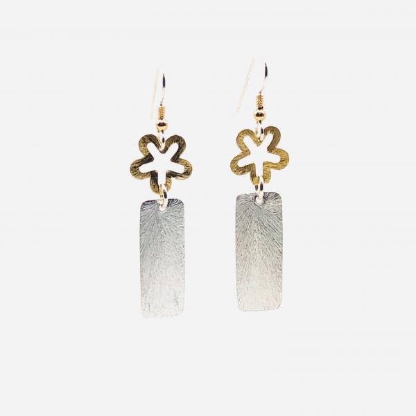 Geometric flower statement earrings. Bold, elegant in gold/silver tones. Lightweight, sexy dangles, sterling ear wires. By DianaHDesigns! picture