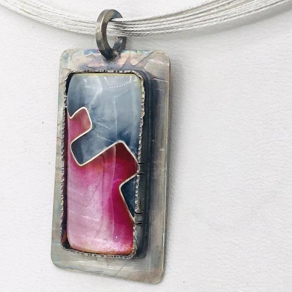 Diana Hirschhorn Modern Elegant Necklace Pink/Grey Cloisonné Enamel/Sterling Silver Contemporary, Geometric, One-of-a-Kind. Choice of chain! picture