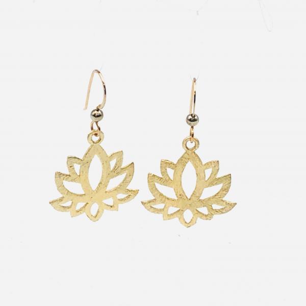 Lotus yoga earrings gold or silver tone minimalist flower design lightweight pierced dangles. Fun, Artful Handmade Jewelry by DianaHDesigns picture