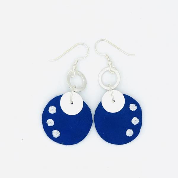 Modern, bold Blue Suede leather earrings. Hand painted, geometric, contemporary design with sterling silver ear wires. By DianaHDesigns! picture