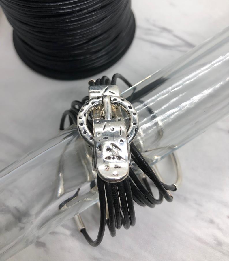 Boho Black Leather Bracelet Stackable Magnetic Multi-Strand Double Wrap. Many Colors Available! Artful Handmade Jewelry by DianaHDesigns! picture