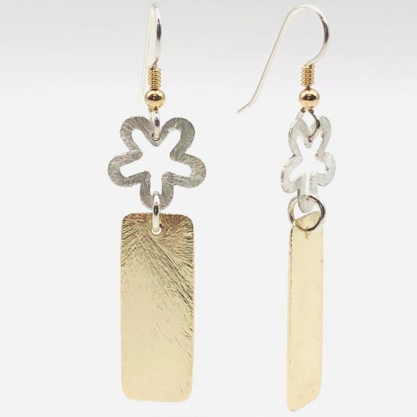 Geometric flower statement earrings. Bold, elegant in gold/silver tones. Lightweight, sexy dangles, sterling ear wires. By DianaHDesigns! picture