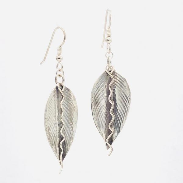 Sterling autumn leaf/vine dangle earrings Artful Handmade Jewelry by DianaHDesigns. Fall leaf shape, textured, oxidized and one-of-a-kind! picture
