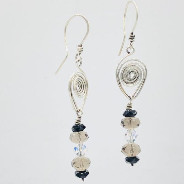 Modern design, boho appeal! Handmade Sterling Silver Dangle Earrings by DianaHDesigns. Crystals with Hand formed ear wires & wire detail! picture