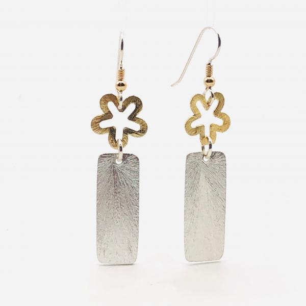 Geometric flower statement earrings. Bold, elegant in gold/silver tones. Lightweight, sexy dangles, sterling ear wires. By DianaHDesigns! picture