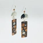 Geometric rectangular polka dot statement earrings copper/silver. Handmade, one-of-a-kind by DianaHDesigns! Pierced, sterling ear wires.