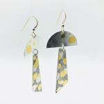Bold, Modern & Cosmic! Polka dot long dangle earrings 24k keum-bo gold/sterling handmade DianaHDesigns. One-of-a-kind from Galaxy Collection