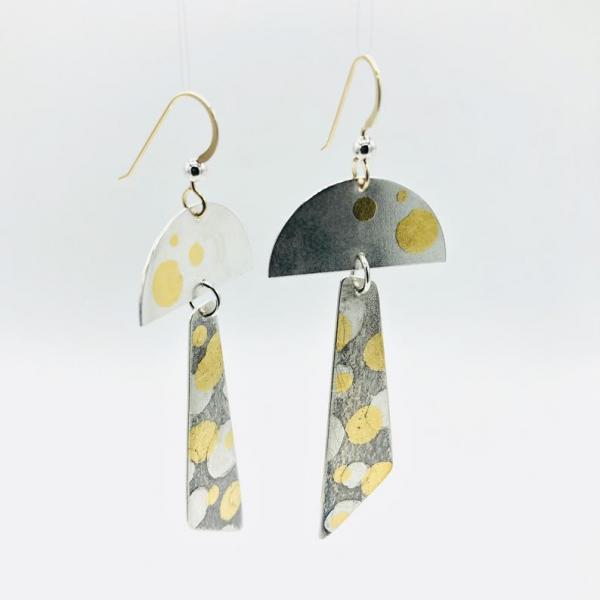 Bold, Modern & Cosmic! Polka dot long dangle earrings 24k keum-bo gold/sterling handmade DianaHDesigns. One-of-a-kind from Galaxy Collection picture