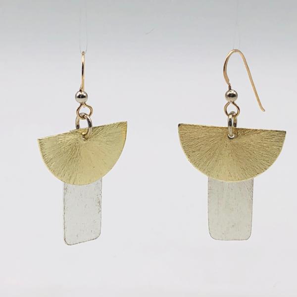 Contemporary geometric dangle earrings half moon/rectangle shapes, gold/silver tones. Lightweight w/ gold-filled ear wires. DianaHDesigns picture