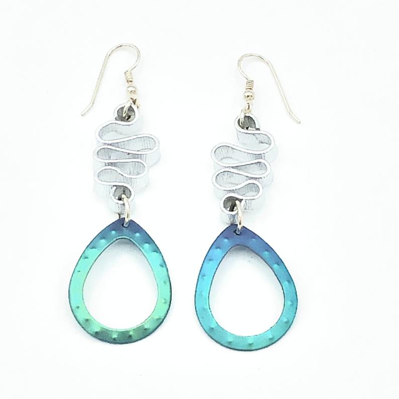 Titanium geometric statement earrings boldy contemporary, modern, fun, lightweight! Textured, one-of-a-kind, handmade, pierced dangles! picture