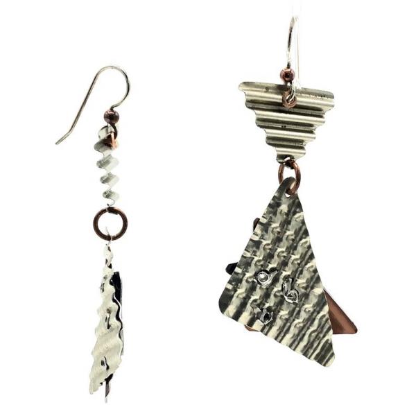 Architectural, modern, geometric earrings. 3 dimensional! Edgy with lots of textures & rivets. Artful Handmade Jewelry by DianaHDesigns! picture