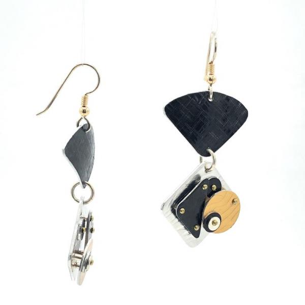 Bold, architectural, 3 dimensional, geometric modern earrings. Lightweight and one-of-a-kind. Artful Handmade Jewelry by Diana Hirschhorn! picture