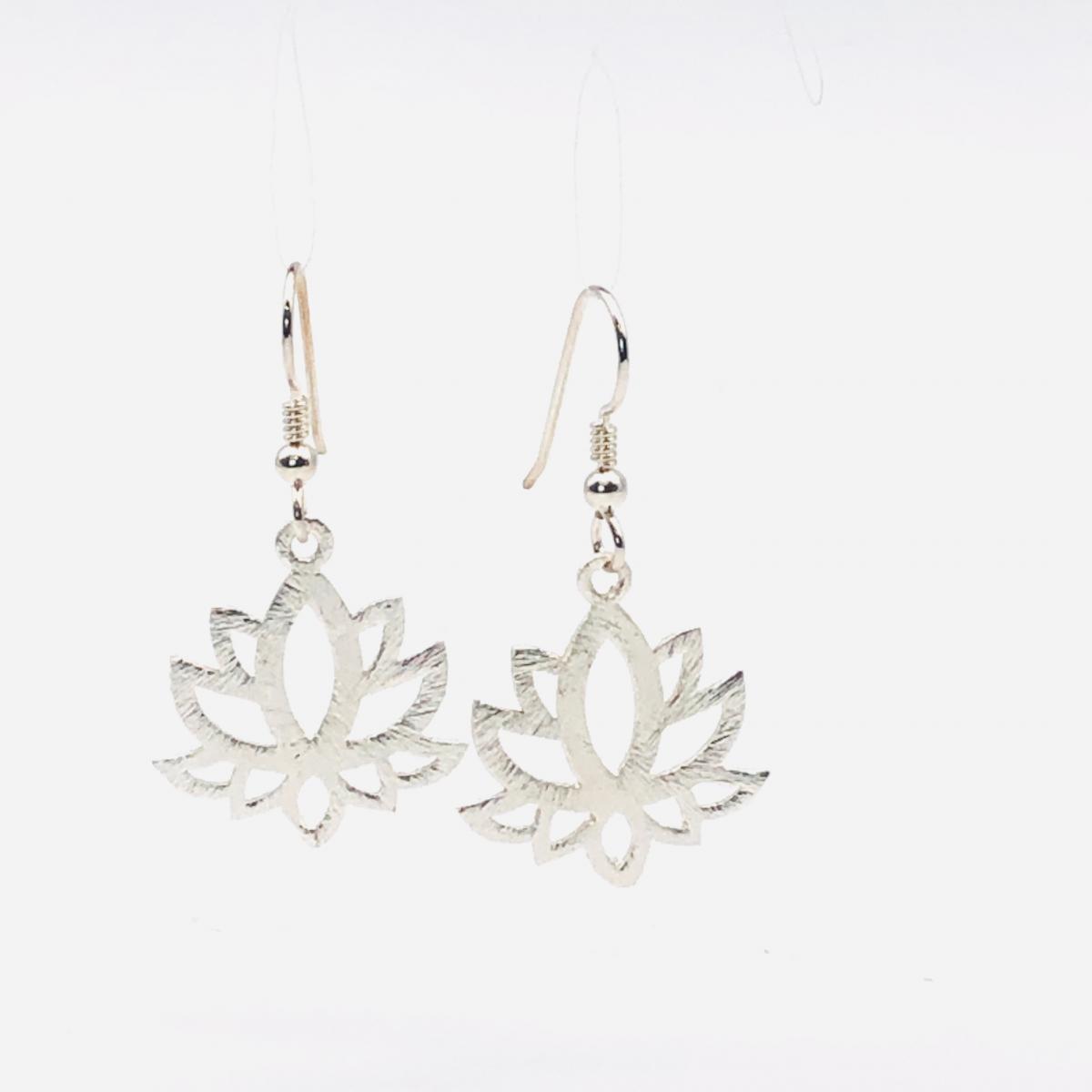 Lotus yoga earrings gold or silver tone minimalist flower design lightweight pierced dangles. Fun, Artful Handmade Jewelry by DianaHDesigns picture