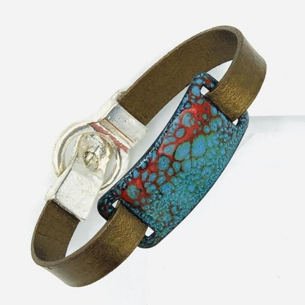 Leather Boho Magnetic Wrap Bracelet, Handmade Colorful Enamel Slide! Metallic Bronze Brown, One-of-a-Kind, Fun, Artisan Wrap DianaHDesigns! picture