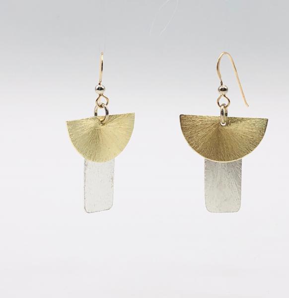 Contemporary geometric dangle earrings half moon/rectangle shapes, gold/silver tones. Lightweight w/ gold-filled ear wires. DianaHDesigns picture