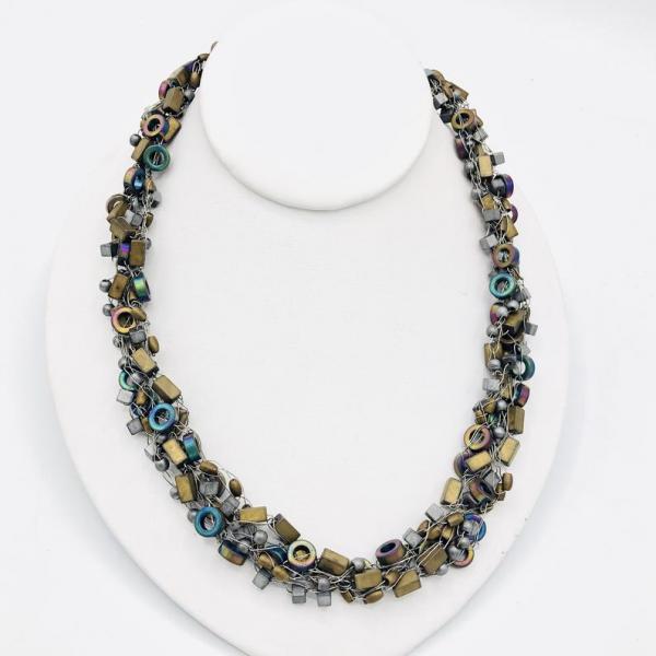 Architectural Design Colorful Iridescent Titanium Bead Necklace. Edgy, elegant. One-of-a-Kind Artful Handmade Jewelry by Diana Hirschhorn! picture