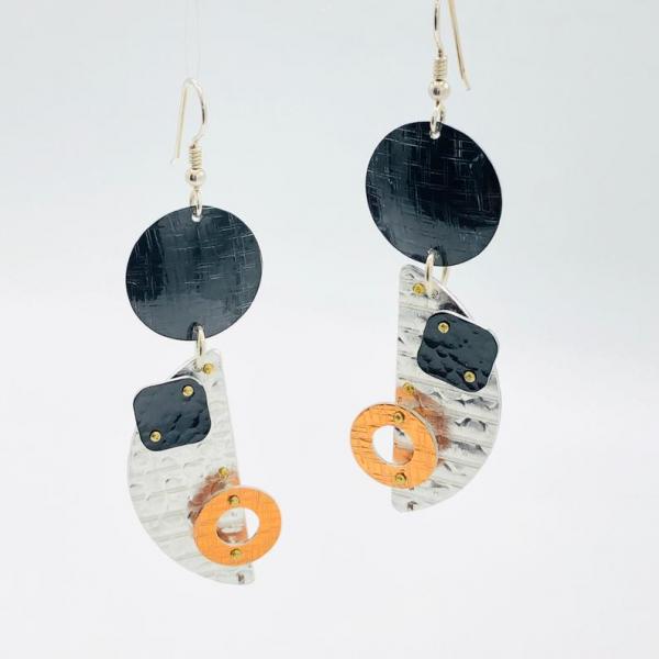 Geometric modern asymmetrical architectural earrings 3D lightweight aluminum. Fun, One-of-a-Kind, Artful Handmade Jewelry by DianaHDesigns!