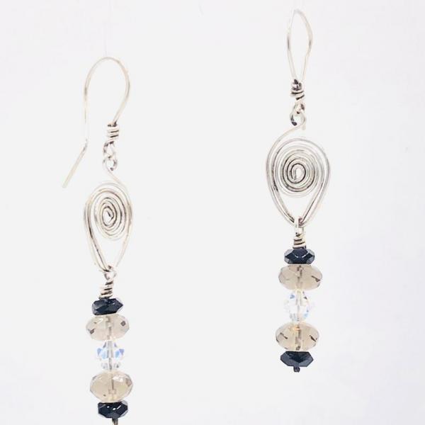 Modern design, boho appeal! Handmade Sterling Silver Dangle Earrings by DianaHDesigns. Crystals with Hand formed ear wires & wire detail! picture