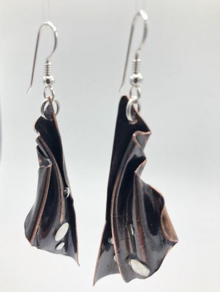Modern & organic, fan shaped fold-formed copper/sterling earrings one-of-a-kind, gorgeous dangles. By DianaHDesigns/Artful Handmade Jewelry picture