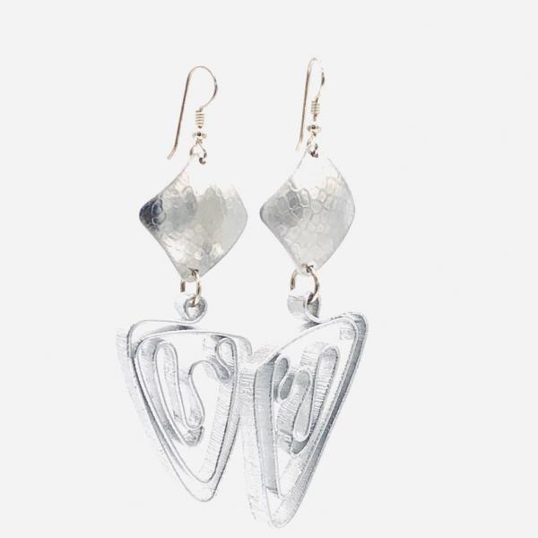 Silver aluminum statement earrings by DianaHDesigns. Handmade, contemporary, geometric, lightweight and graceful! One-of-a-kind pair! picture