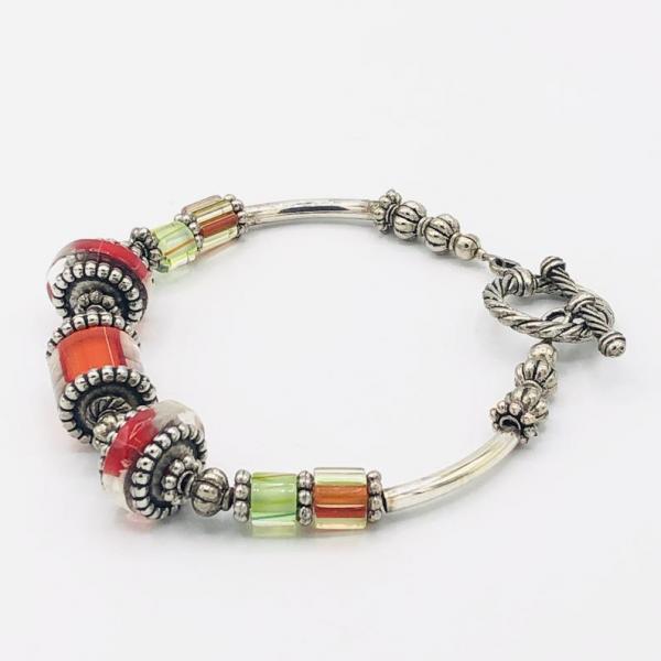 Rainbow Glass Bracelet by DianaHDesigns. Handmade Artisan Beaded with Cane Glass, Silver Plated Beads & Toggle Clasp. Layer or wear alone! picture