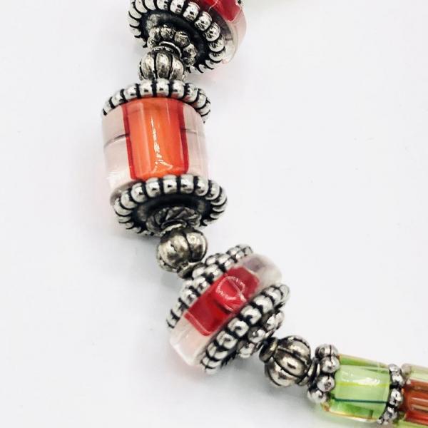 Rainbow Glass Bracelet by DianaHDesigns. Handmade Artisan Beaded with Cane Glass, Silver Plated Beads & Toggle Clasp. Layer or wear alone! picture