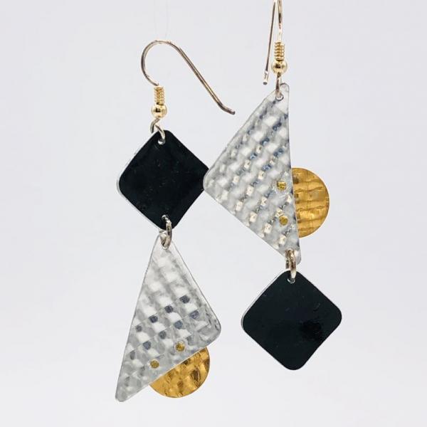Architectural modern geometric dangle earrings. Handmade, lightweight, one-of-a-kind. Textures, rivets, great details! By DianaHDesigns! picture